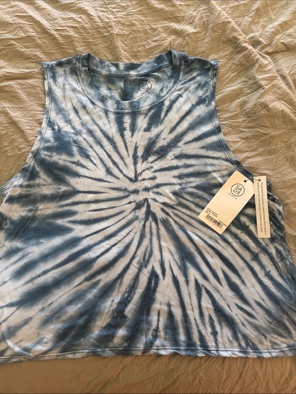 Sage Collective/Blue Tie-Dye Cropped Tank Top